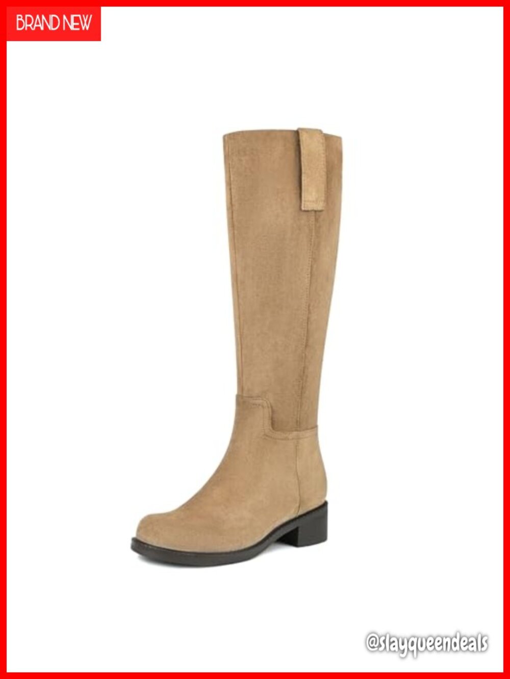 Knee High Boots Low Heel Chunky Heel Round Toe Suede Riding Boots Side Zipper
